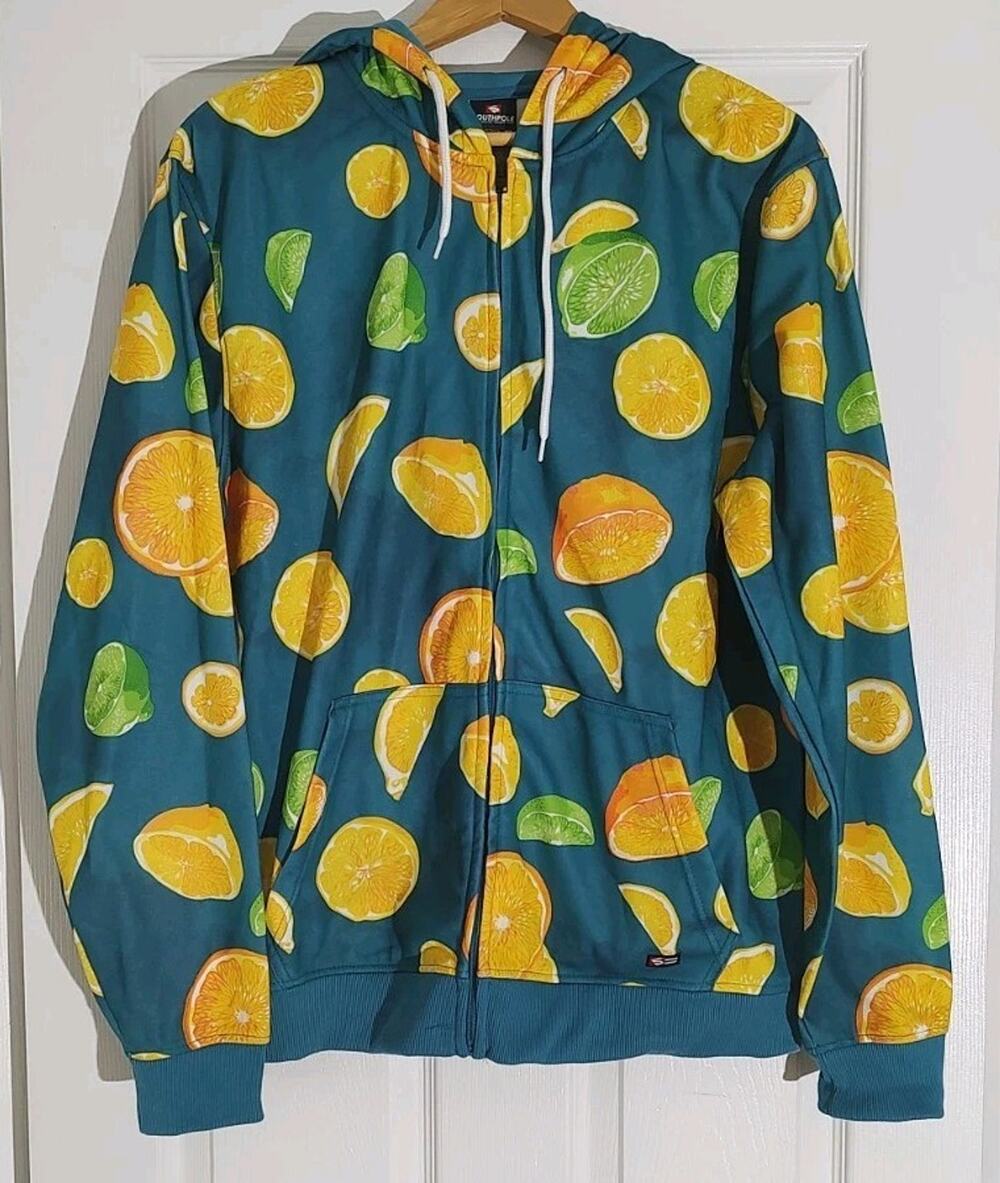 Men's Southpole All over Print Lemons Limes Zip Up Hoodie Sweatshirt - XL NWT